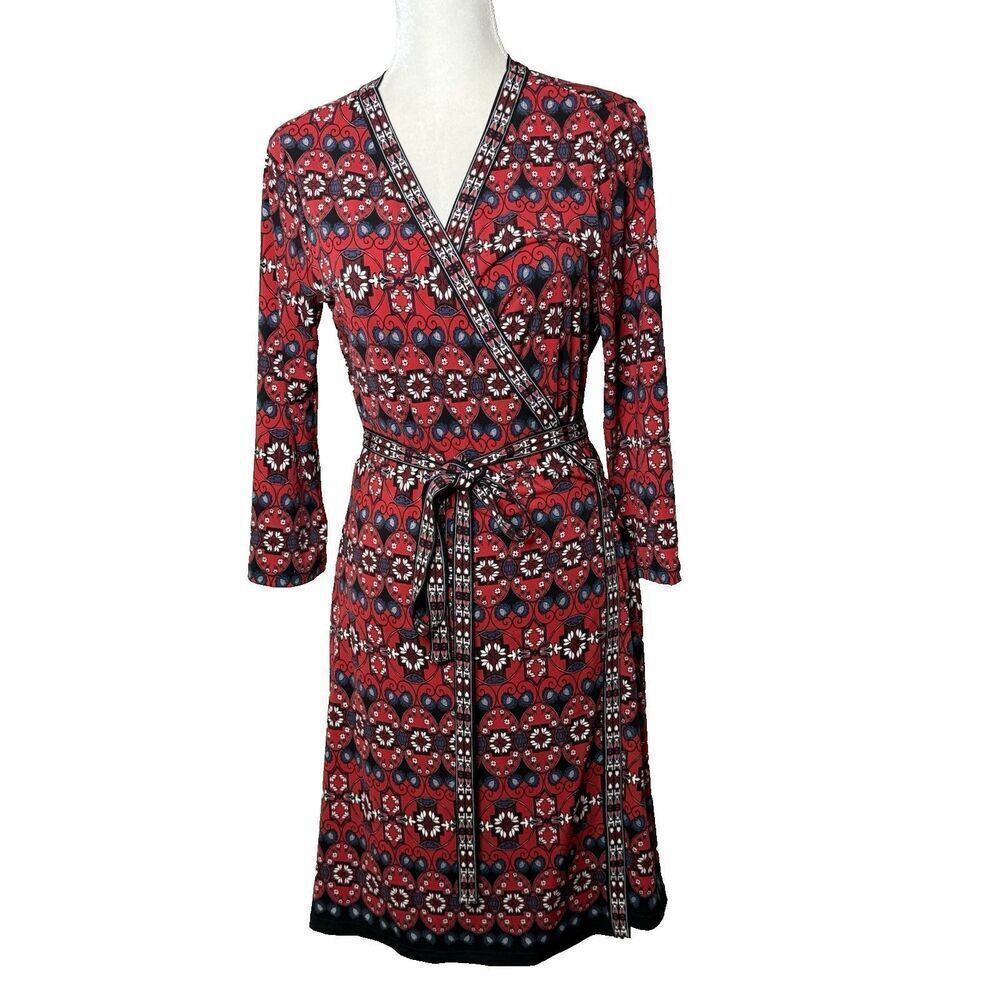 Max Studio Size Large L Red Wrap Dress 3/4 Sleeve Stretch Dress Women’s